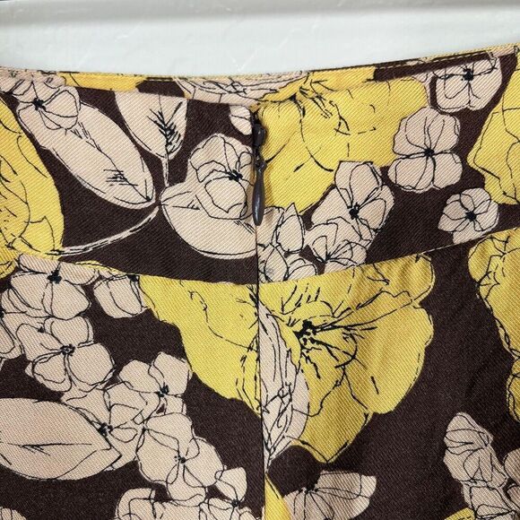 Boden Floral Pencil Skirt Size US 6 UK 10R Yellow Brown Pockets Lined Pleated - Picture 5 of 13